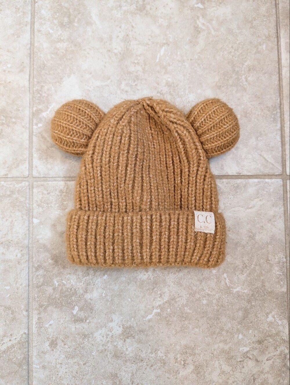 C.C Kids Exclusive Knit Beanie Hat Teddy Bear Ears Camel Brown